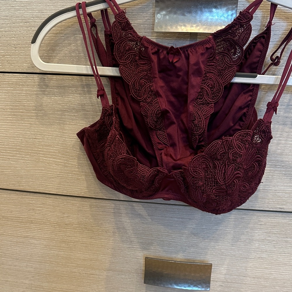Victoria's Secret Deep Red burgundy Lace Demi bra and string bikini panty set